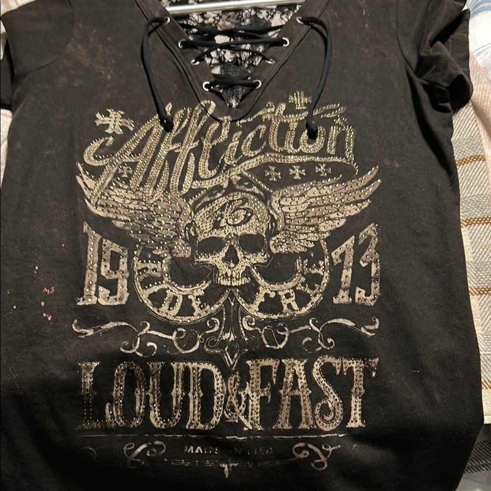 Affliction Black Short Sleeve Graphic Lace-Up Tee - Picture 3 of 4